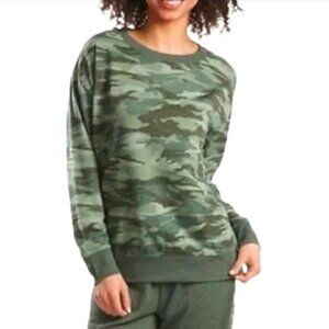 SPLENDID Green Camo Sweatshirt Women's Size XL Camouflage Pullover Crew Neck